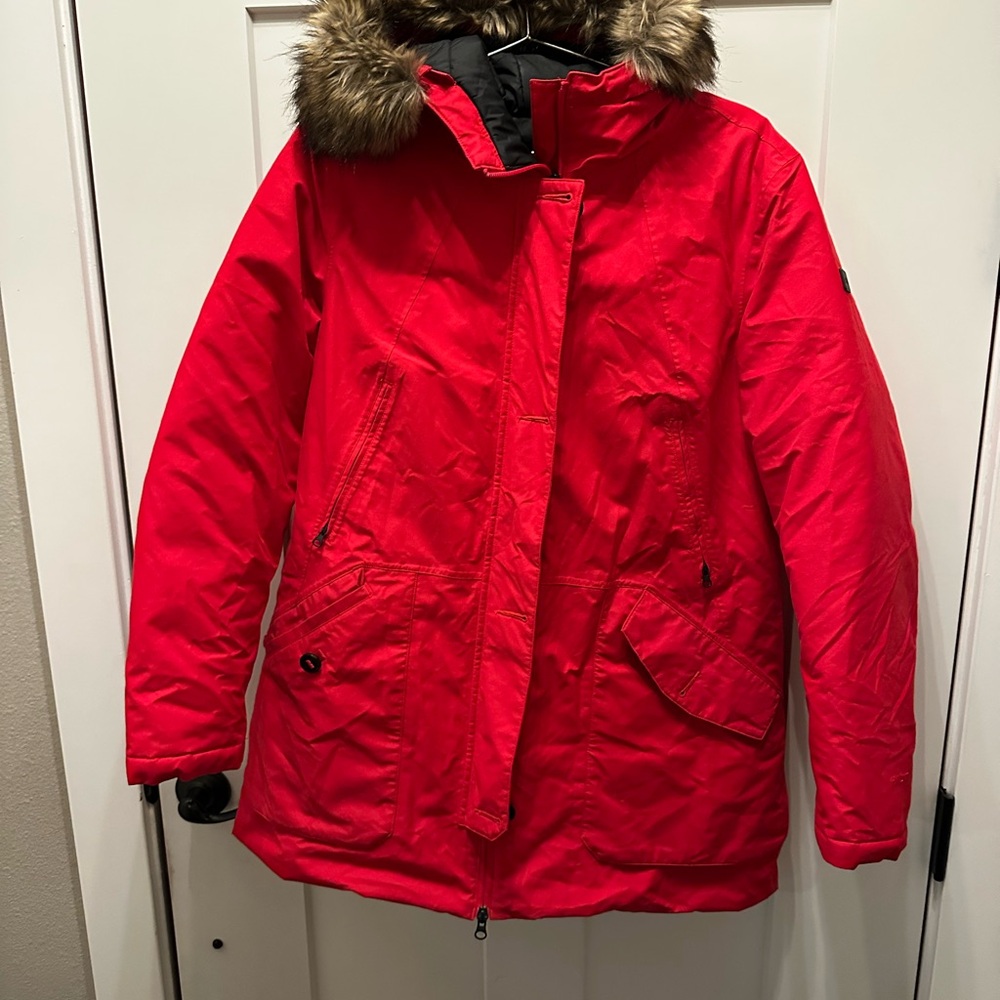 Women's Red Fur-Trimmed North Face Jacket